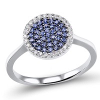 Sterling Silver w/ Black White Plating Ring Blue Nano Cubic Zirconia,White Cubic Zirconia (R305279BZZSK925) - US 6.5
