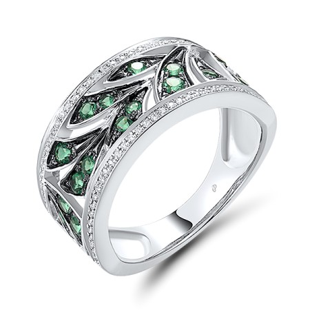 Sterling Silver w/ Black White Plating Ring Synthetic Green Spinel,White Cubic Zirconia (R305311GSZSK925)