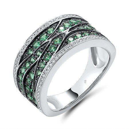  Sterling Silver w/ Black White Plating Ring Synthetic Green Spinel,White Cubic Zirconia (R305312GSZSK925)