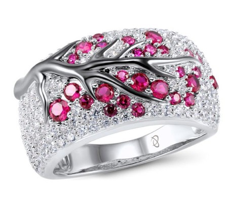 Sterling Silver w/ Black White Plating Ring Created Ruby,White Cubic Zirconia (R305333CRZSK925) - US 6