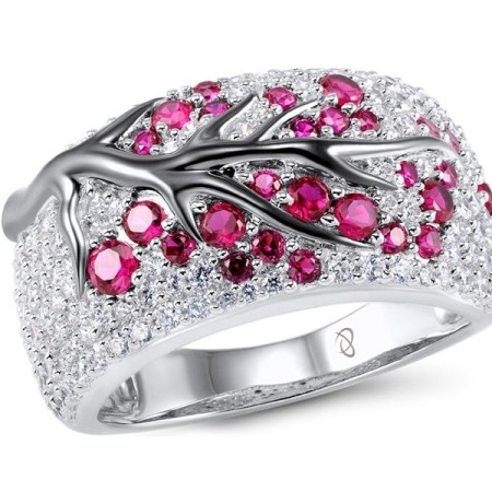 Sterling Silver w/ Black White Plating Ring Created Ruby,White Cubic Zirconia (R305333CRZSK925) - US 6