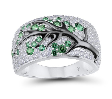 Sterling Silver w/ Black White Plating Ring Green Spinel,White Cubic Zirconia (R305333GSZSK925) - US 6