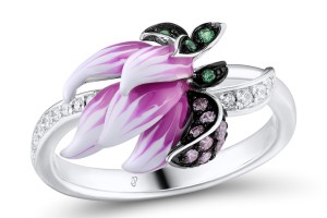 Sterling Silver w/ Black White Plating Ring Enamel,Green Spinel,Pink Cubic Zirconia,White Cubic Zirconia (R305355ENASK925)
