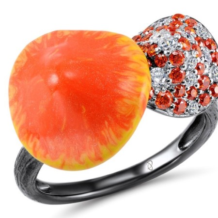 Sterling Silver Ring Enamel,Orange Zircon,White Cubic Zirconia (R305356ENASL925)