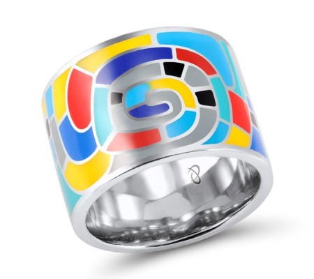 Sterling Silver Ring Enamel,White Cubic Zirconia (R305414ENASL925)