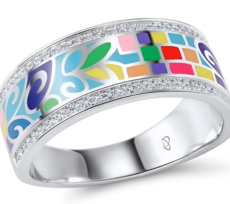 Sterling Silver Ring Enamel,White Cubic Zirconia (R305487ENASL925)