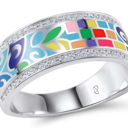 Sterling Silver Ring Enamel,White Cubic Zirconia (R305487ENASL925)