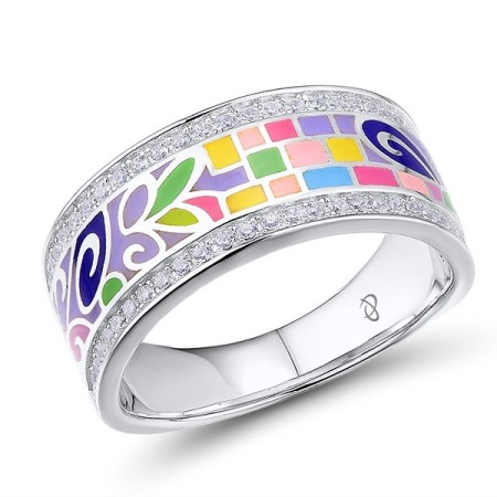 Sterling Silver Ring Enamel,White Cubic Zirconia (R305487SENA3SL925)