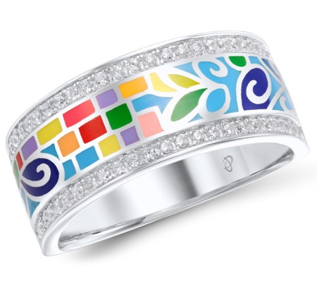 Sterling Silver Ring White Cubic Zirconia,Enamel (R305487SENASL925)
