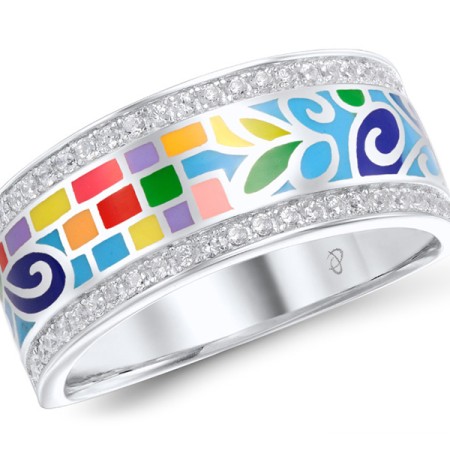 Sterling Silver Ring White Cubic Zirconia,Enamel (R305487SENASL925)