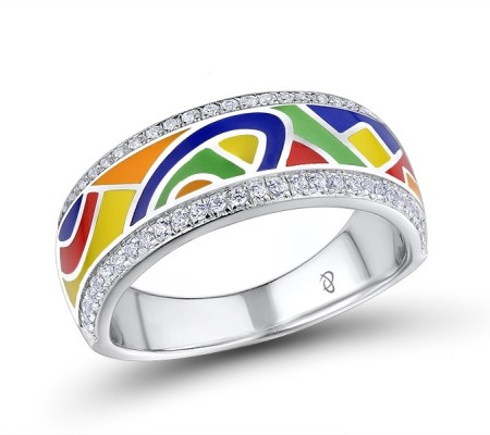 Sterling Silver Ring Enamel,White Cubic Zirconia (R305489SENA1SL925)