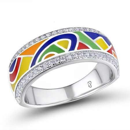 Sterling Silver Ring Enamel,White Cubic Zirconia (R305489SENA1SL925)