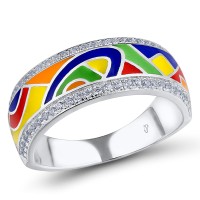 Sterling Silver Ring Enamel,White Cubic Zirconia (R305489SENASL925) - US 6.5