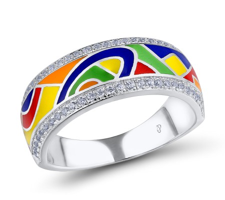 Sterling Silver Ring Enamel,White Cubic Zirconia (R305489SENASL925) - US 6.5