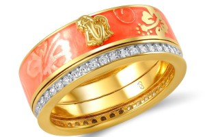 Sterling Silver w/ Yellow Plating Ring Enamel,White Cubic Zirconia (R305571ENA1SY925)