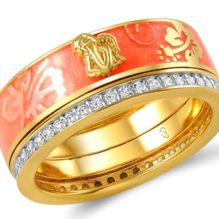 Sterling Silver w/ Yellow Plating Ring Enamel,White Cubic Zirconia (R305571ENA1SY925)