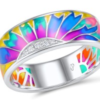 Sterling Silver Ring White Cubic Zirconia,Enamel (R305573ENASL925) - US 5.5