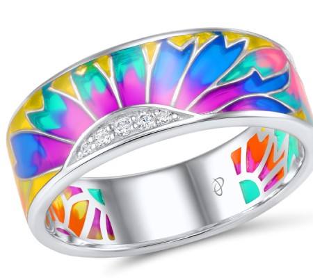 Sterling Silver Ring White Cubic Zirconia,Enamel (R305573ENASL925) - US 5.5