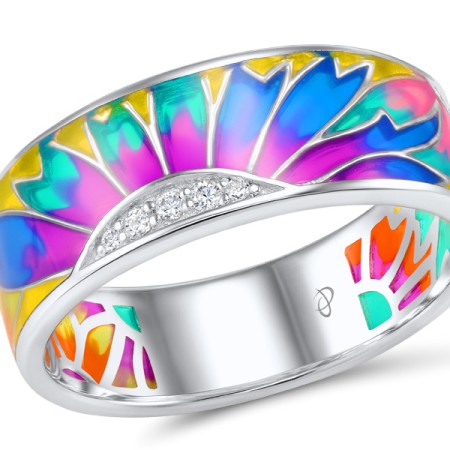 Sterling Silver Ring White Cubic Zirconia,Enamel (R305573ENASL925) - US 5.5