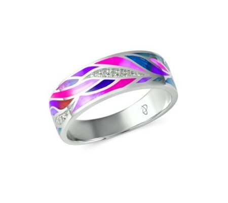 Sterling Silver Ring Enamel,White Cubic Zirconia (R305576ENA1SL925)