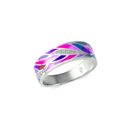 Sterling Silver Ring Enamel,White Cubic Zirconia (R305576ENA1SL925)