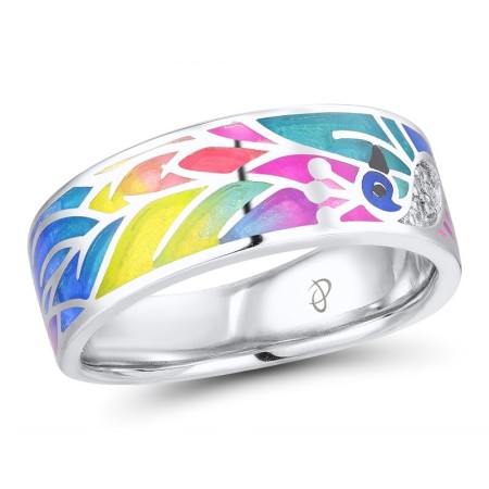 Sterling Silver w/ Black White Plating Ring Enamel,White Cubic Zirconia (R305578ENASK925)