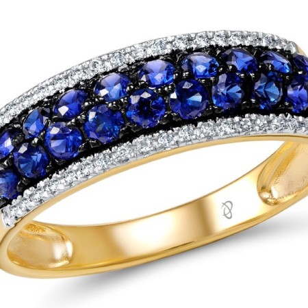 Sterling Silver w/ Yellow Black White Plating Ring Created Sapphire,White Cubic Zirconia (R305596CRSZSZ925)