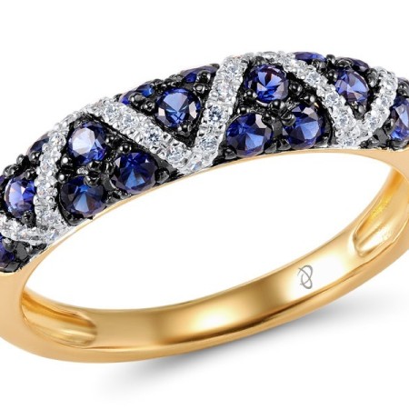 Sterling Silver w/ Rose Black White Plating Ring Created Sapphire,White Cubic Zirconia (R305598CRSZSV925)