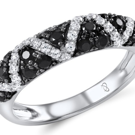 Sterling Silver w/ Black White Plating Ring Black spinel,White Cubic Zirconia (R305598SBSNZSK925)