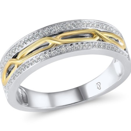 Sterling Silver w/ Ionic Yellow Plating Ring White Cubic Zirconia (R306019WCZSP925)