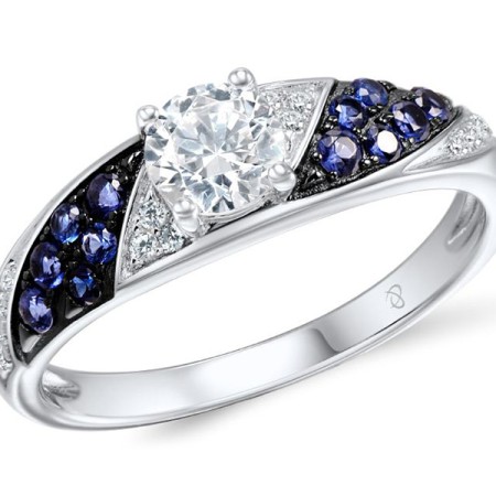 Sterling Silver w/ Black White Plating Ring Blue Nano Cubic Zirconia,White Cubic Zirconia (R306058SBZZSK925) - US 6