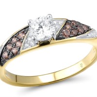 Sterling Silver w/ Yellow Black White Plating Ring Chocolate CZ,White Cubic Zirconia (R306058SCHWZSZ925) - US 6