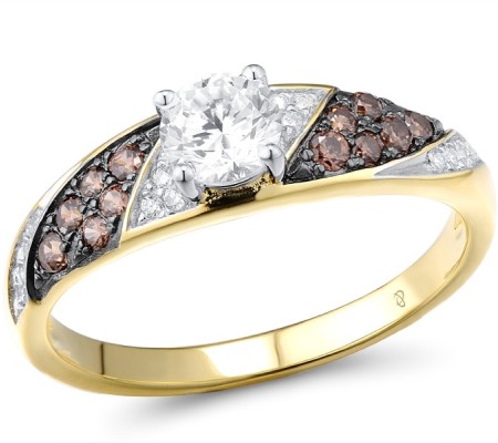 Sterling Silver w/ Yellow Black White Plating Ring Chocolate CZ,White Cubic Zirconia (R306058SCHWZSZ925) - US 6