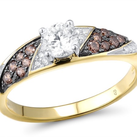 Sterling Silver w/ Yellow Black White Plating Ring Chocolate CZ,White Cubic Zirconia (R306058SCHWZSZ925) - US 6