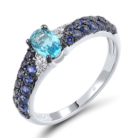 Sterling Silver w/ Black White Plating Ring White Cubic Zirconia,White Topaz,Created Sapphire (R306067CRWTSK925)