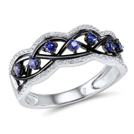 Sterling Silver w/ Black White Plating Ring Created Sapphire,White Cubic Zirconia (R306072CRSZSK925)