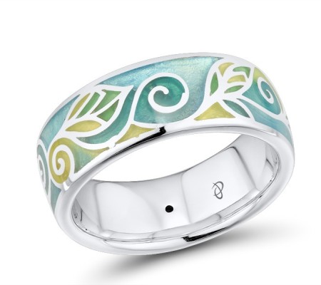 Sterling Silver Ring Enamel,White Cubic Zirconia (R306085ENM1SL925)