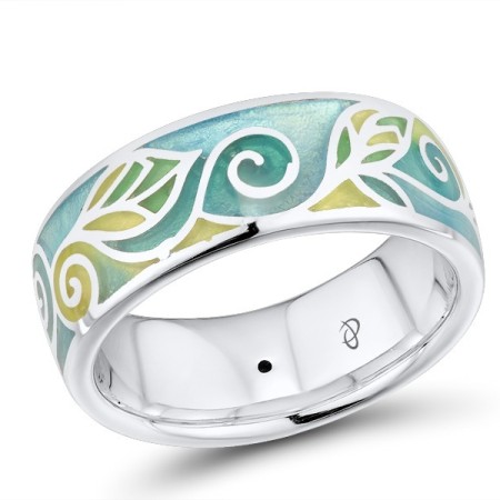 Sterling Silver Ring Enamel,White Cubic Zirconia (R306085ENM1SL925)