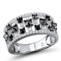 Sterling Silver w/ Black White Plating Ring Black spinel,White Cubic Zirconia (R306333BSNZSK925) - US 6