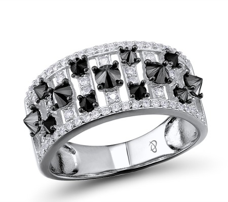 Sterling Silver w/ Black White Plating Ring Black spinel,White Cubic Zirconia (R306333BSNZSK925) - US 6