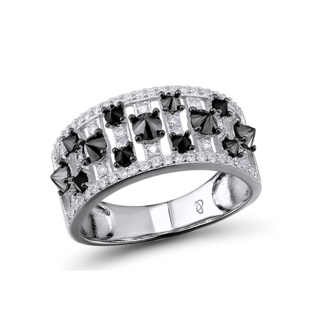 Sterling Silver w/ Black White Plating Ring Black spinel,White Cubic Zirconia (R306333BSNZSK925) - US 6