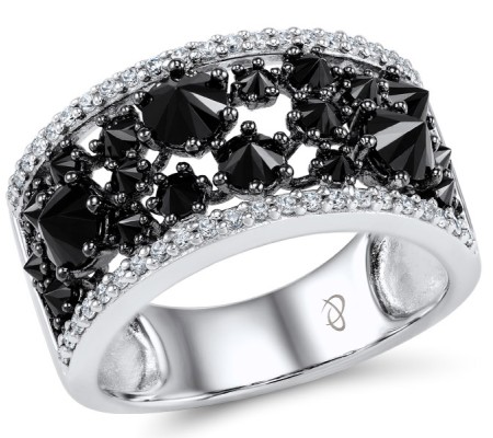 Sterling Silver w/ Black White Plating Ring Black spinel,White Cubic Zirconia (R306334BSNZSK925) - US 6