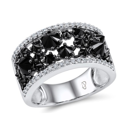 Sterling Silver w/ Black White Plating Ring Black spinel,White Cubic Zirconia (R306334BSNZSK925) - US 6