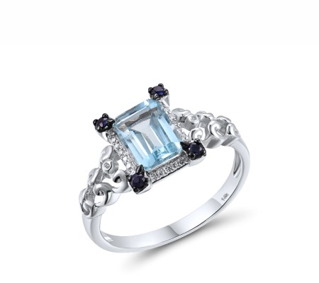 14KWB Ring Blue Sapphire,Blue Topaz (Sky Blue),Diamond (R306392BKS14KWB) - US 9