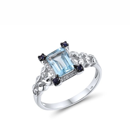 14KWB Ring Blue Sapphire,Blue Topaz (Sky Blue),Diamond (R306392BKS14KWB) - US 9