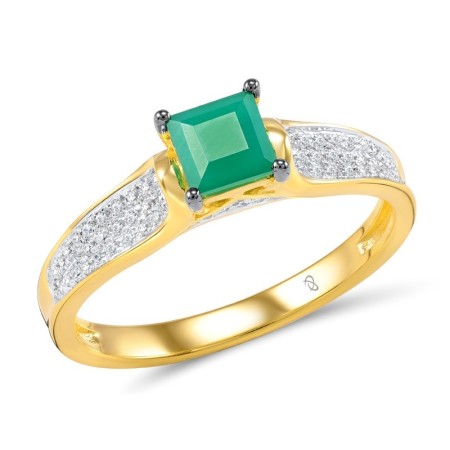 Sterling Silver w/ Yellow Black White Plating Ring Dyed Green Agate,White Cubic Zirconia (R306393GEZSZ925)