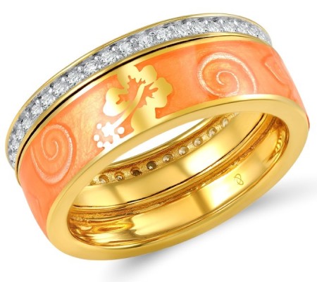 Sterling Silver w/ Yellow Plating Ring Enamel,White Cubic Zirconia (R306566ENA1SY925)