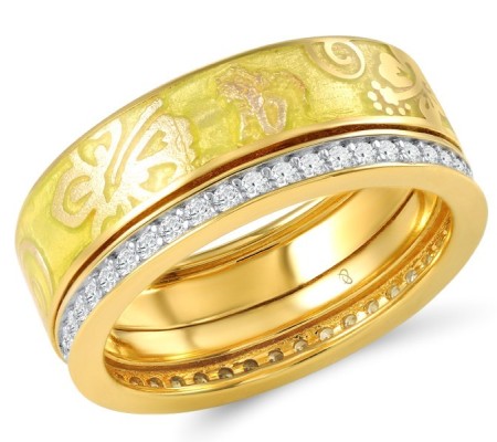 Sterling Silver w/ Yellow Plating Ring Enamel,White Cubic Zirconia (R306566ENASY925)