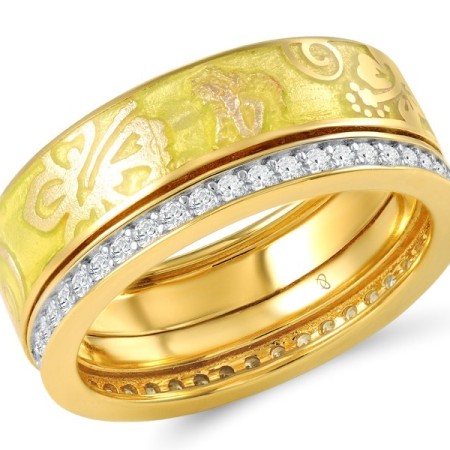 Sterling Silver w/ Yellow Plating Ring Enamel,White Cubic Zirconia (R306566ENASY925)