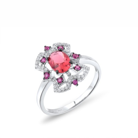Sterling Silver w/ Black White Plating Ring Created Ruby,Pink Glass,White Cubic Zirconia (R306606CUPZSK925) - US 6